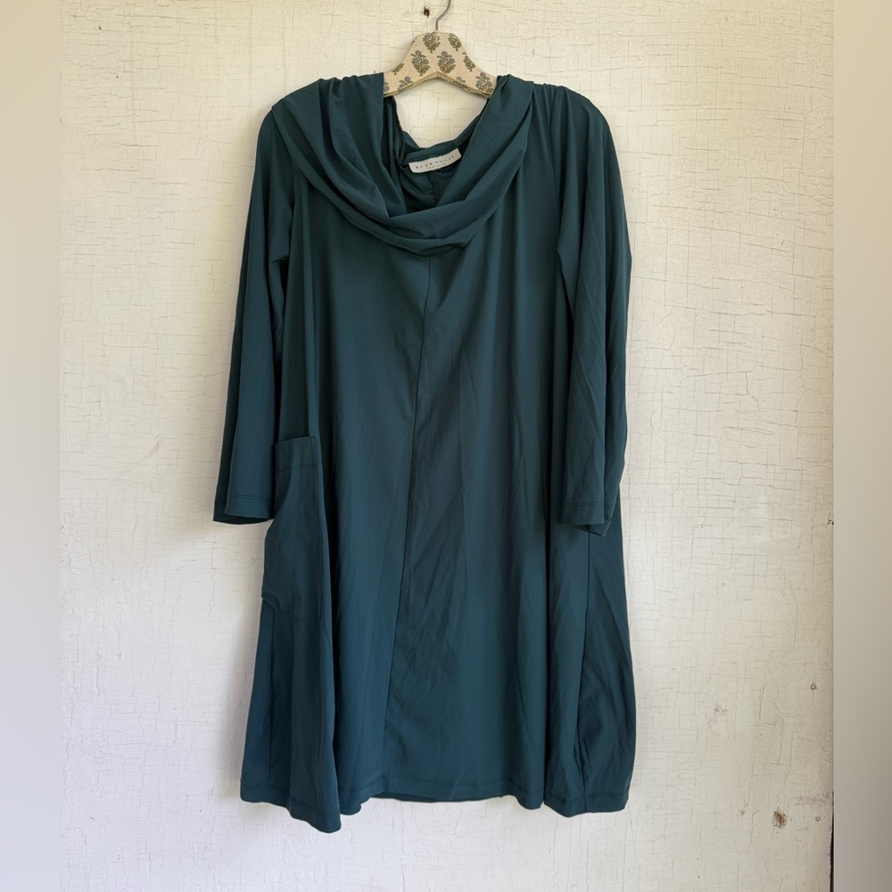 bryn Walker Teal Long Sleeve Draped Neck Tunic Dress